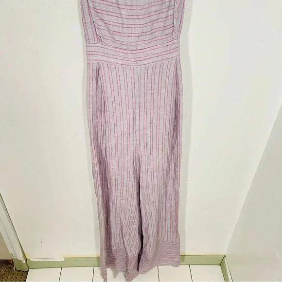 Anthropologie Elevenses Nantucket Ruffled Striped Linen Jumpsuit Size Beach - Picture 4 of 8